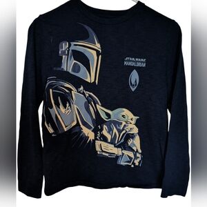 Star Wars Mandalorian Black and Gold Kids Long Sleeve Tee